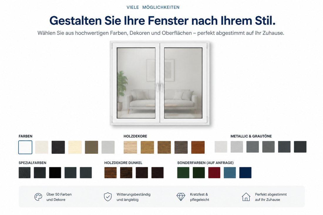 Farben, Holzdekore und Oberflächen